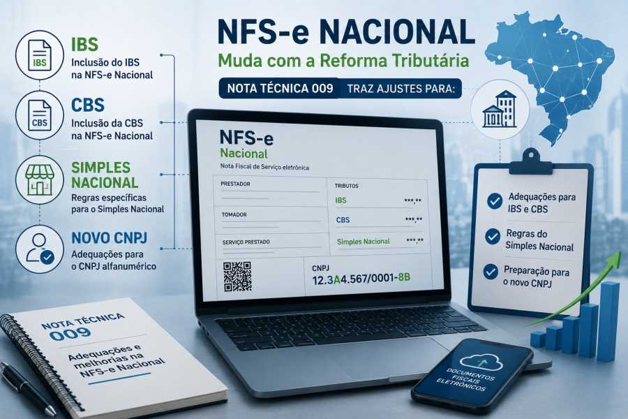 NFS-e Nacional muda com a Reforma Tributária: Nota Técnica 009 traz ajustes para IBS, CBS, Simples Nacional e novo CNPJ