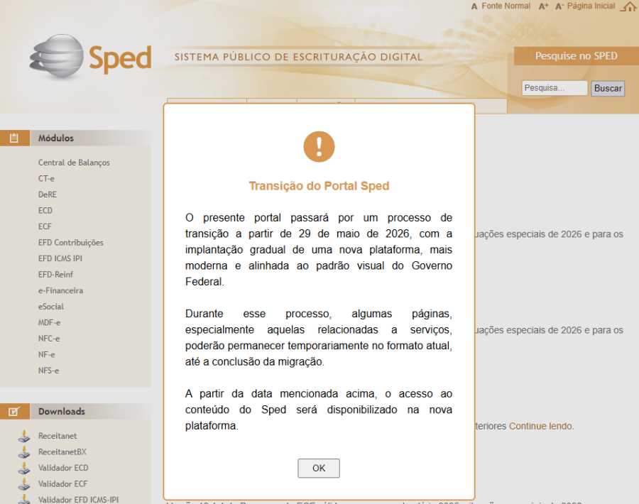 Portal do SPED inicia migração para nova plataforma e pode alterar acesso a serviços fiscais