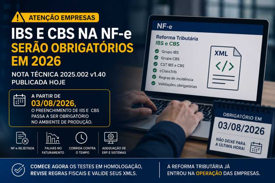 IBS e CBS na NF-e passam a ser obrigatórios em 2026 e empresas poderão ter notas rejeitadas